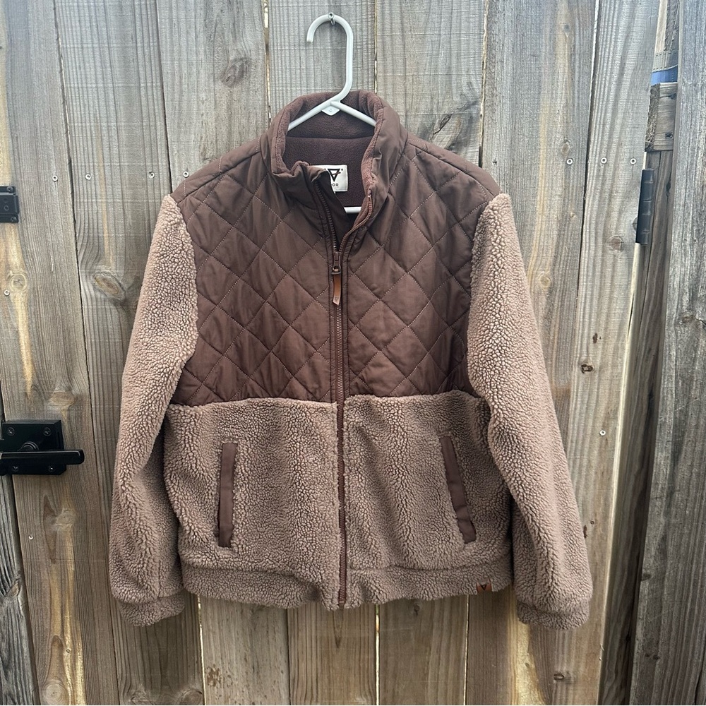 Liv Outdoor Dahlia Sherpa Burnt Olive Quilted Fleece Full Zip Jacket Large